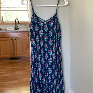 Blue floral dress with criss cross in the back